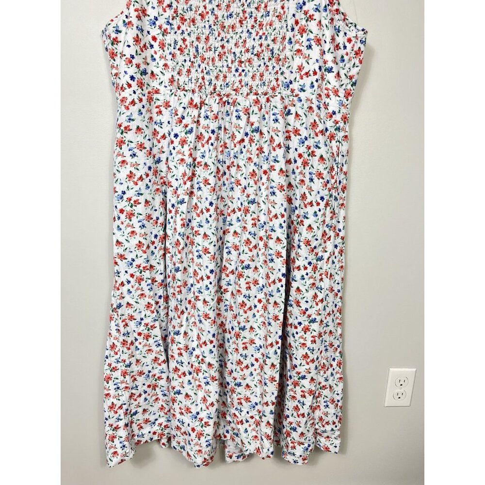 Old Navy Dress Women 3X White Blue Red Linen Floral Sleeveless Sundress Tropical - Picture 8 of 11